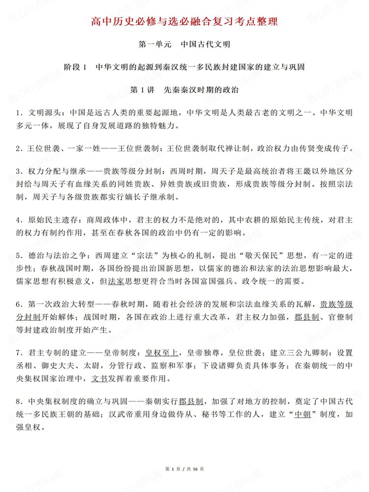 高中历史-必修选必常考高频考点整理汇总融合复习插图高中历史1