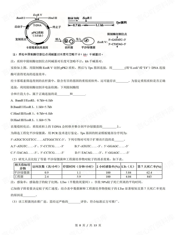 高中生物-基因工程真题专项针对训练测验高考练习插图高中生物6 高中生物-基因工程真题专项针对训练测验高考练习插图高中生物6