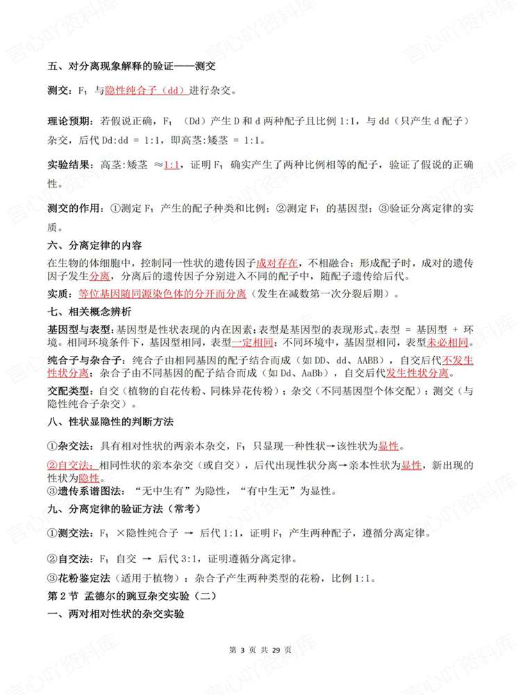 高中生物-必修二章节单元清单提纲填空插图高中生物3