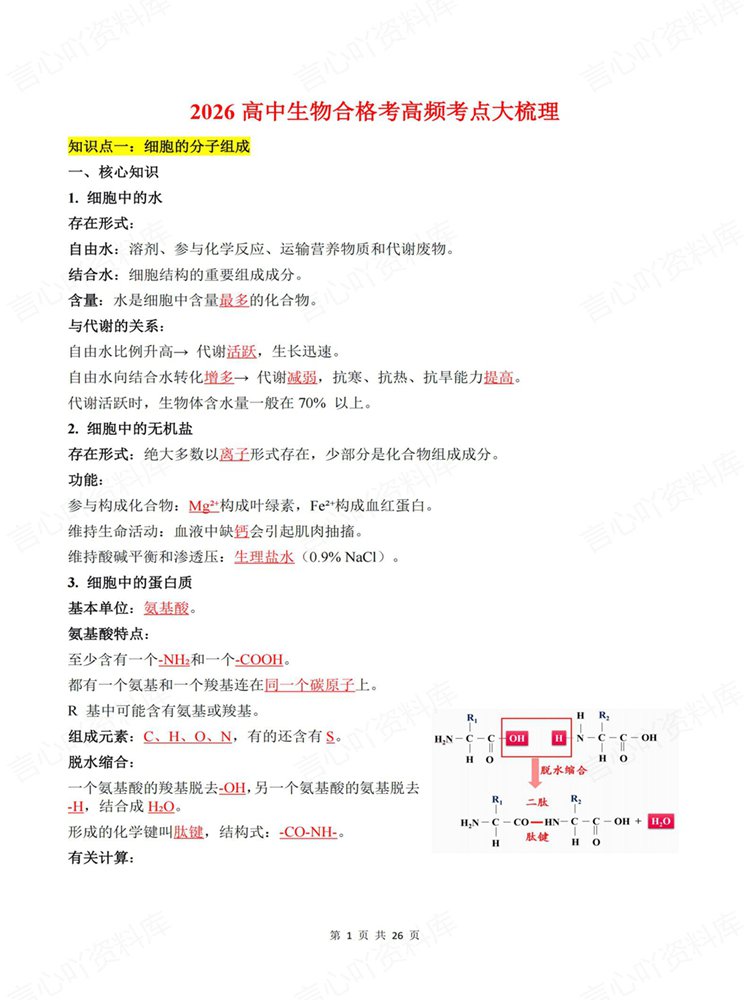 高中生物-学考会考合格考常考常见内容梳理高频考点插图高中生物1