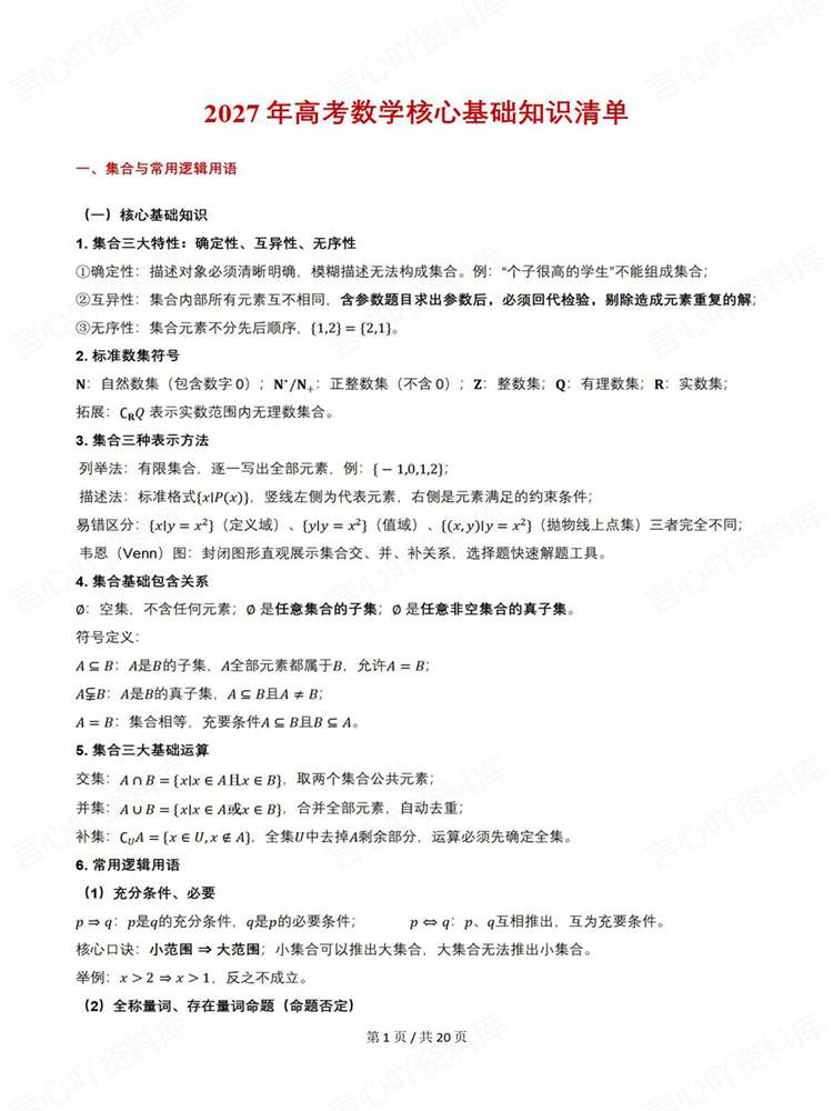 高中数学-高考复习必修选必基础知识梳理插图高中数学1