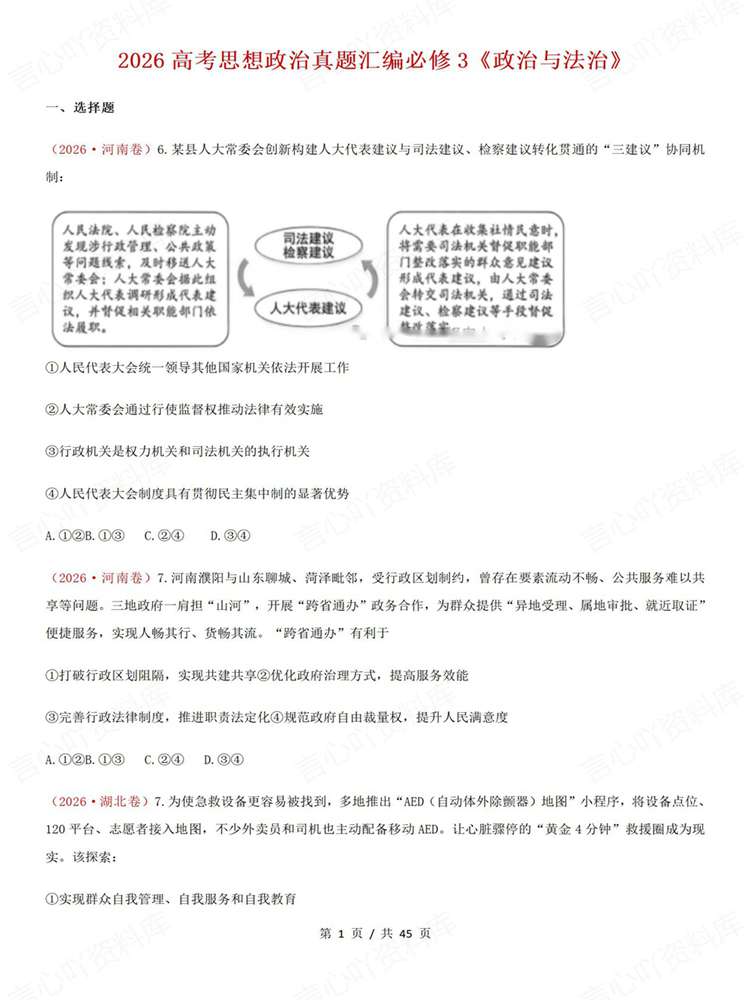 高中政治-必修三26高考真题试题汇总梳理《政治与法治》插图高中政治1