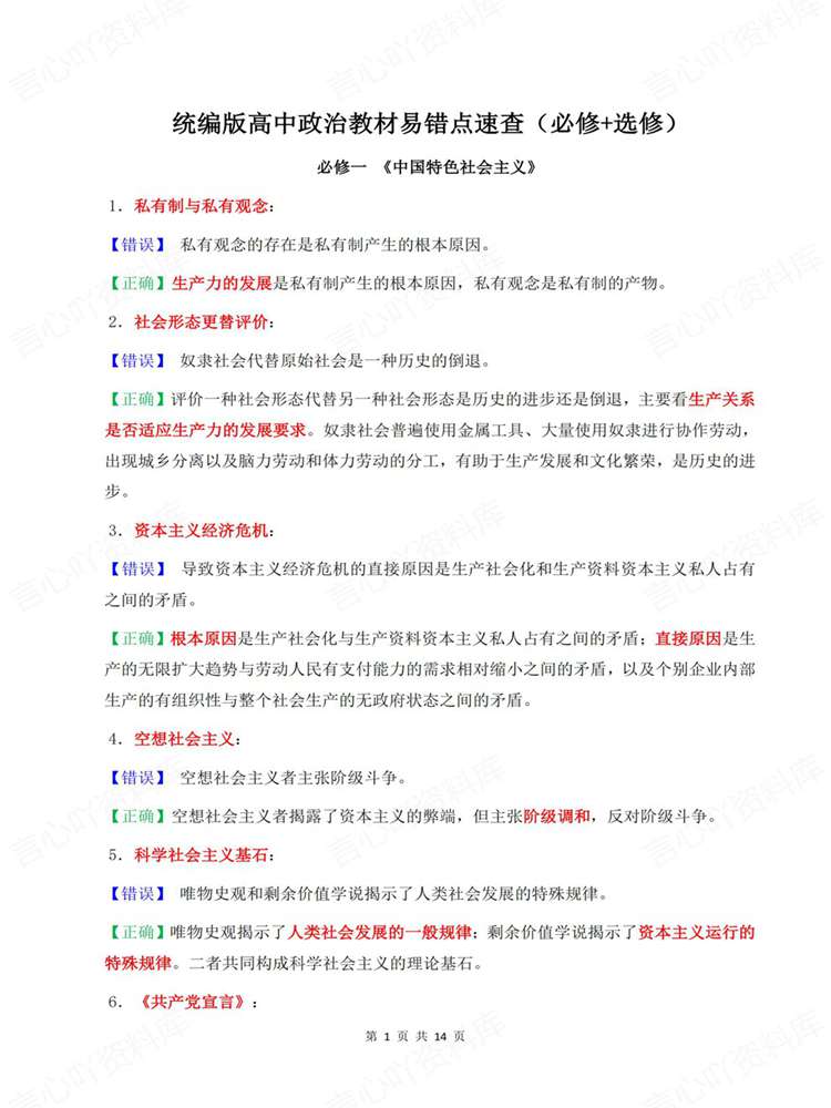 高中政治-必修选必全七册易错混汇总梳理插图高中政治1