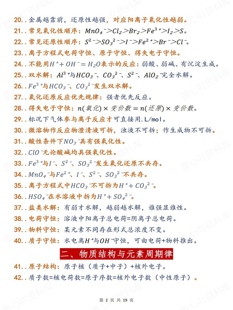 高中化学-必修选必400条常见常考清单手册知识背记插图高中化学2