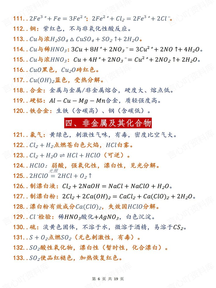 高中化学-必修选必400条常见常考清单手册知识背记插图高中化学5