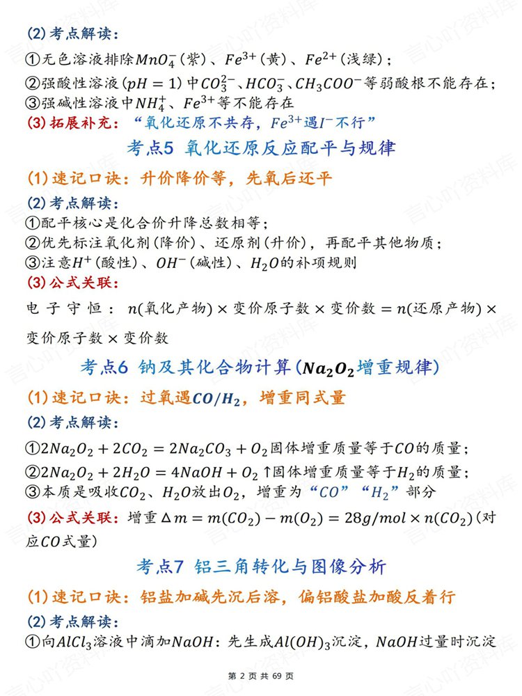 高中化学-必修选必200个高频重点内容口诀考点背记插图高中化学2