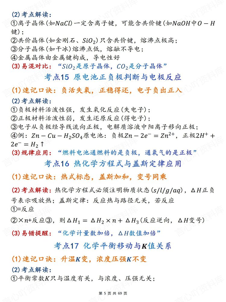 高中化学-必修选必200个高频重点内容口诀考点背记插图高中化学4