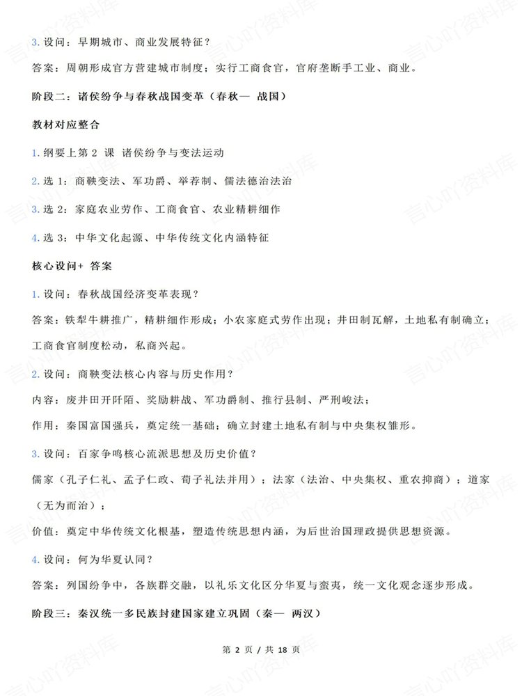 高中历史-选必融合一轮复习古代近现代史问答清单插图高中历史2