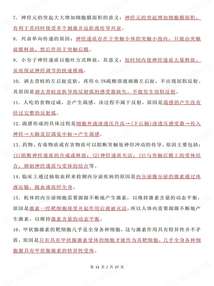 高中生物-长句表述必修选必归纳整理问答清单插图高中生物7