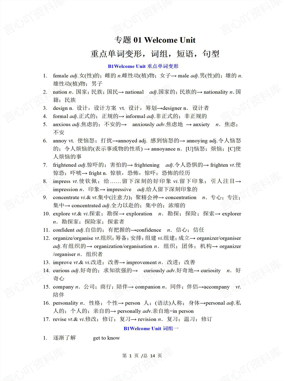 高中英语 | 高一上期中考点梳理知识清单人教版插图高中考点专项1