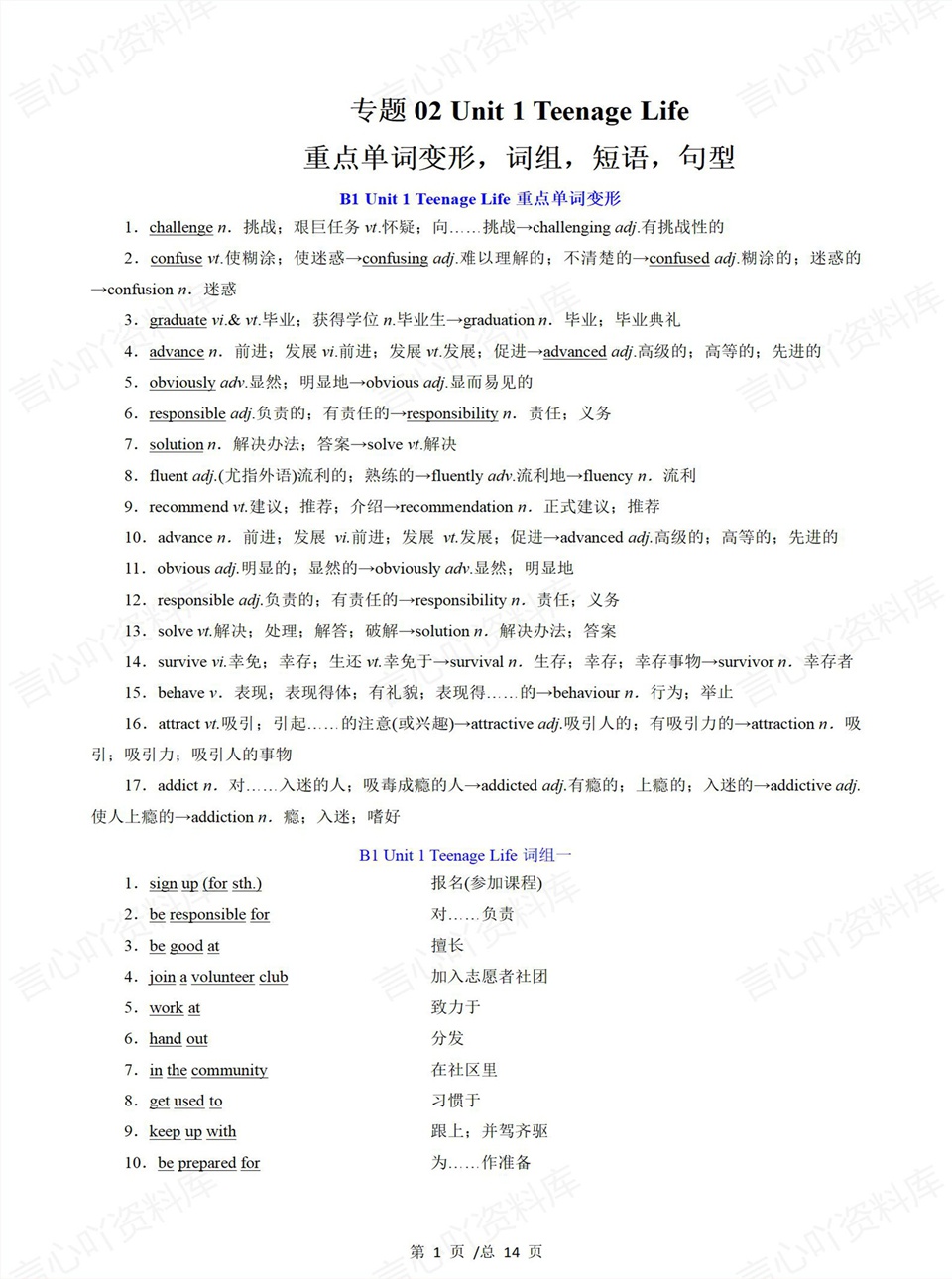 高中英语 | 高一上期中考点梳理知识清单人教版插图高中考点专项2