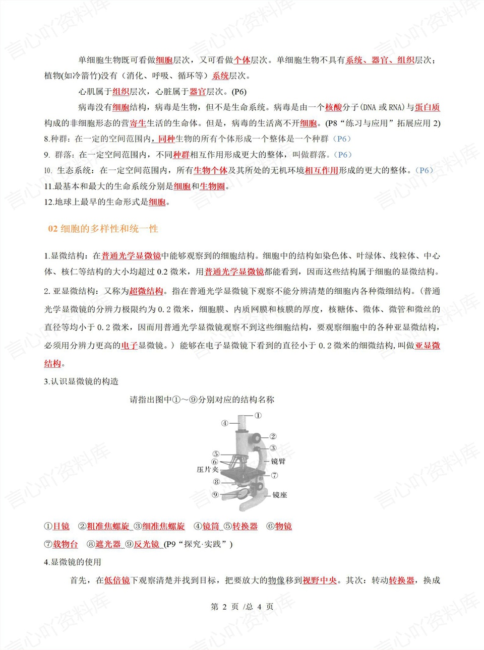 高中生物 | 高一上期中考点梳理知识清单人教版插图高中考点专项2