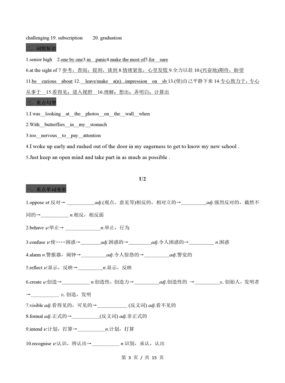 高中英语 | 高一上期中考点梳理知识清单外研版插图高中考点专项3
